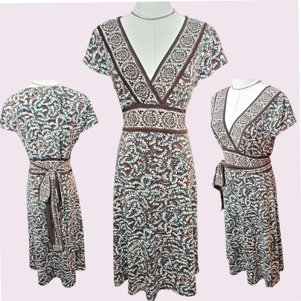 BCBGMaxAzria Brown and White Patterned Dress